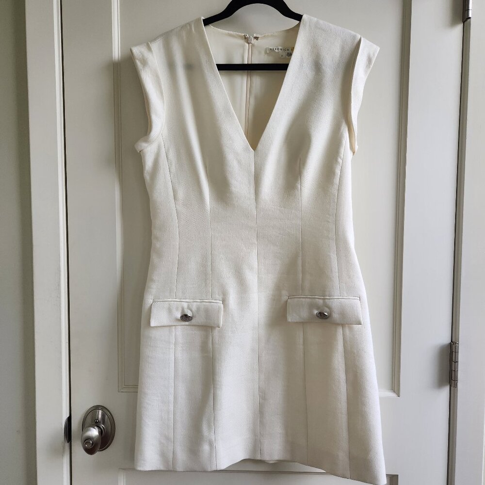 Veronica Beard Ivory Sleeveless Tailored Dress V Neck Designer Dress Size 10